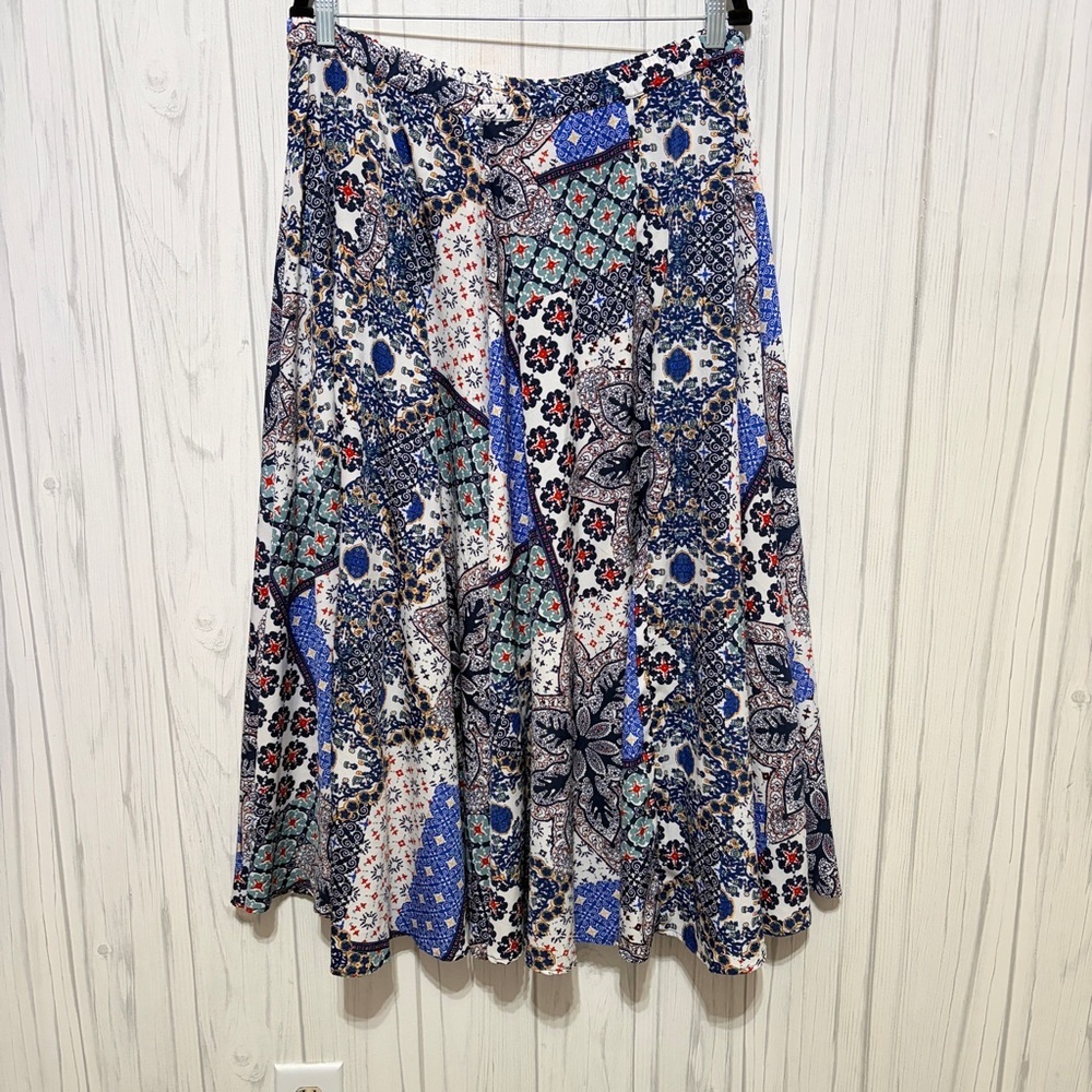 CUPIO Floral Patchwork Bohemian Print A-Line Flowy Maxi Skirt, XL